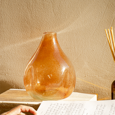 handblown glass copper orange vase