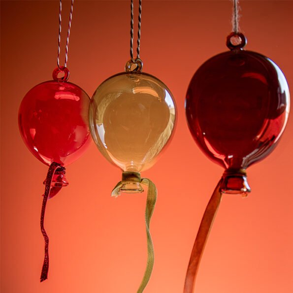 Glass balloon ornaments Red, Green, Brown